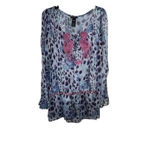 Custo Barcelona Printed Sheer Silk Top Blouse L